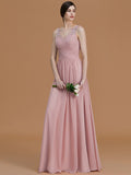 A-Line/Princess V-neck Sleeveless Floor-Length Beading Chiffon Bridesmaid Dresses TPP0005456