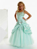 A-line/Princess Straps Sleeveless Beading Long Satin Flower Girl Dresses TPP0007589