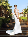 Trumpet/Mermaid High Neck Beading Sleeveless Long Satin Dresses TPP0002311