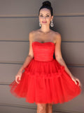 A-Line/Princess Strapless Tulle Ruffles Sleeveless Short/Mini Homecoming Dresses TPP0004466