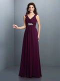 A-Line/Princess V-neck Beading Pleats Sleeveless Long Chiffon Bridesmaid Dresses TPP0005270