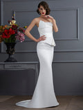 Trumpet/Mermaid Strapless Sleeveless Hand-Made Flower Long Satin Dresses TPP0002826