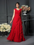 A-Line/Princess V-neck Hand-Made Flower Sleeveless Long Chiffon Mother of the Bride Dresses TPP0007227