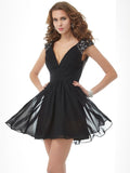 A-Line/Princess V-neck Short Sleeves Beading Short Chiffon Homecoming Dresses TPP0008300