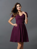 A-Line/Princess V-neck Hand-Made Flower Short Sleeves Short Chiffon Bridesmaid Dresses TPP0005481