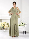 A-Line/Princess V-neck Pleats Sleeveless Long Chiffon Mother of the Bride Dresses TPP0007240