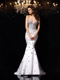 Trumpet/Mermaid Sweetheart Rhinestone Sleeveless Long Satin Dresses TPP0002450