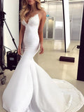 Trumpet/Mermaid Spaghetti Straps Sleeveless Sweep/Brush Train Lace Stretch Crepe Wedding Dresses TPP0005944