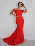 Trumpet/Mermaid Tulle Applique Off-the-Shoulder Sleeveless Sweep/Brush Train Dresses TPP0004668