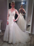 A-Line/Princess V-neck Sweep/Brush Train Long Sleeves Sequin Tulle Wedding Dresses TPP0006458