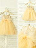 A-line/Princess Spaghetti Straps Sleeveless Sequin Tea-Length Tulle Flower Girl Dresses TPP0007863