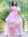 A-Line/Princess Tulle Ruffles Spaghetti Straps Sleeveless Floor-Length Dresses TPP0004844