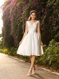 A-Line/Princess V-neck Beading Sleeveless Short Satin Wedding Dresses TPP0006384