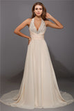 Sheath/Column V-neck Beading Sleeveless Long Chiffon Dresses TPP0002640