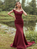 Sheath/Column Stretch Crepe Applique Off-the-Shoulder Sleeveless Sweep/Brush Train Bridesmaid Dresses TPP0004931