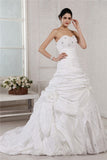 A-Line/Princess Sweetheart Sleeveless Applique Beading Long Taffeta Wedding Dresses TPP0006855