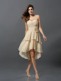 A-Line/Princess Sweetheart Hand-Made Flower Sleeveless High Low Chiffon Bridesmaid Dresses TPP0005294