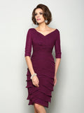 Sheath/Column V-neck 1/2 Sleeves Short Chiffon Mother of the Bride Dresses TPP0007037