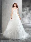 Ball Gown Straps Applique Sleeveless Long Net Wedding Dresses TPP0006551