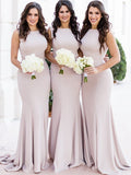 Sheath/Column Sleeveless Sheer Neck Sweep/Brush Train Spandex Bridesmaid Dresses TPP0005062