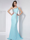 Trumpet/Mermaid One-Shoulder Sleeveless Beading Long Chiffon Dresses TPP0003568