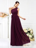 A-Line/Princess One-Shoulder Sash/Ribbon/Belt Sleeveless Long Chiffon Bridesmaid Dresses TPP0005345