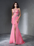 Trumpet/Mermaid Scoop Beading Sleeveless Long Satin Dresses TPP0003419