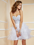 A-Line/Princess Sweetheart Sleeveless Rhinestone Short Organza Homecoming Dresses TPP0008659