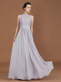 A-Line/Princess Scoop Lace Floor-Length Ruched Chiffon Bridesmaid Dress TPP0005643