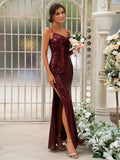 Sheath/Column Sequins Ruched Spaghetti Straps Sleeveless Floor-Length Bridesmaid Dresses TPP0004929