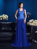 A-Line/Princess V-neck Applique Sleeveless Long Chiffon Mother of the Bride Dresses TPP0007353