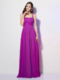 Sheath/Column Spaghetti Straps Sleeveless Pleats Long Chiffon Bridesmaid Dresses TPP0005447