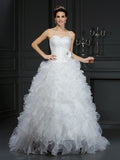 Ball Gown Sweetheart Hand-Made Flower Sleeveless Long Organza Wedding Dresses TPP0006877