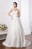 A-Line/Princess Sweetheart Sleeveless Sash Long Lace Wedding Dresses TPP0006928