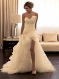 Ball Gown Organza Beading Sweetheart Sleeveless Sweep/Brush Train Wedding Dresses TPP0006242