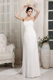 Sheath/Column Sweetheart Sleeveless Ruffles Long Chiffon Wedding Dresses TPP0006952