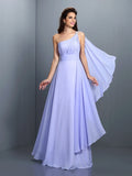 A-Line/Princess One-Shoulder Pleats Sleeveless Long Chiffon Bridesmaid Dresses TPP0005350