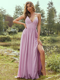 A-Line/Princess Chiffon Ruffles V-neck Sleeveless Floor-Length Bridesmaid Dresses TPP0004969