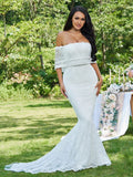 Trumpet/Mermaid Lace Ruffles Strapless Sleeveless Sweep/Brush Train Wedding Dresses TPP0006439