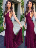 Trumpet/Mermaid Sleeveless V-neck Sweep/Brush Train Lace Dresses