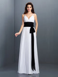 A-Line/Princess V-neck Sash/Ribbon/Belt Sleeveless Long Chiffon Bridesmaid Dresses TPP0005690