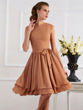 Sheath/Column High Neck Sleeveless Sash/Ribbon/Belt Short Chiffon Bridesmaid Dresses TPP0005092