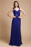 Sheath/Column V-neck Sleeveless Ruffles Long Chiffon Bridesmaid Dresses TPP0005526