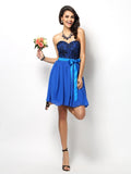 A-Line/Princess Sweetheart Lace Sleeveless Short Chiffon Bridesmaid Dresses TPP0005766