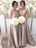 A-Line/Princess V-neck Sleeveless Sweep/Brush Train Taffeta Bridesmaid Dresses TPP0005266