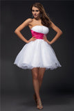 A-Line/Princess Strapless Sleeveless Beading Sash Short Organza Elastic Woven Satin Cocktail Dresses TPP0008714