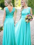 A-Line/Princess Scoop Floor-Length Lace Chiffon Bridesmaid Dresses TPP0005220