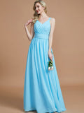 A-Line/Princess V-neck Chiffon Floor-Length Sleeveless Bridesmaid Dresses TPP0005020