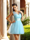 A-Line/Princess V-neck Pleats Sleeveless Short Net Cocktail Dresses TPP0008390