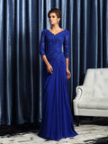 A-Line/Princess V-neck Applique 3/4 Sleeves Long Chiffon Mother of the Bride Dresses TPP0007078